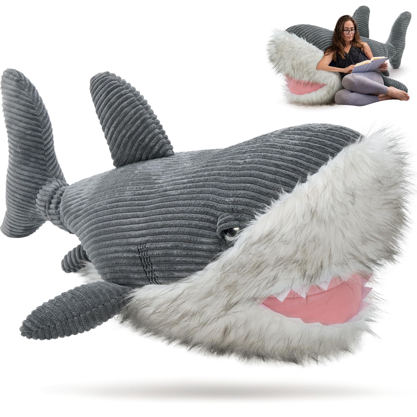 Morismos Great White Shark Stuffed Animal Plush Pillow, 47' Giant Mako Shark Toy For Kids, Adults,4Ft Large Ocean Animal Gift F