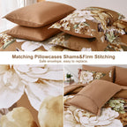 Dintszyayue Floral Comforter Set Queen Size,7 Pieces Brown Flower Pattern Bed In A Bad,Lightweight Bedding Set Microfiber Comfor