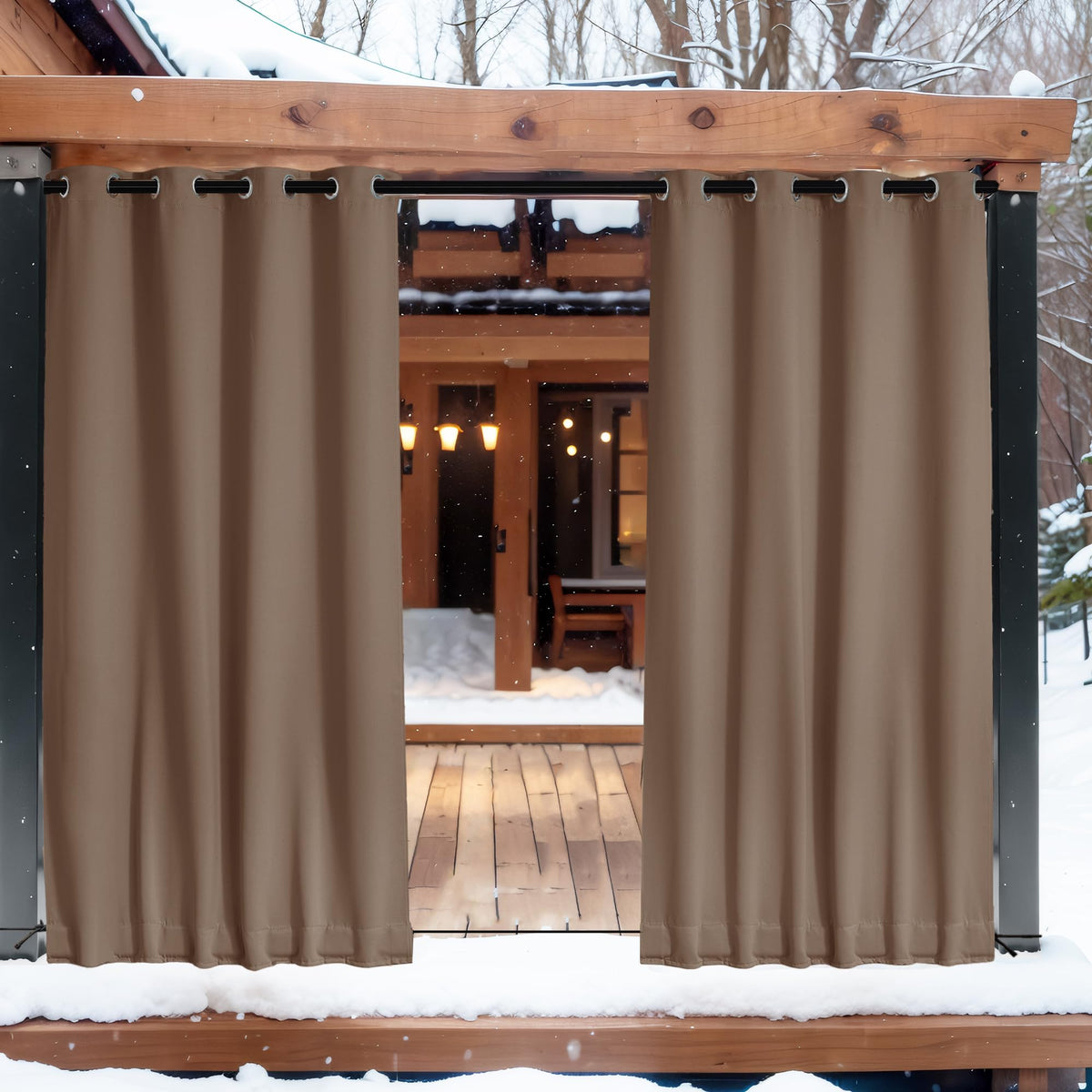 Nicetown 2 Panels Outdoor Curtains For Patio Waterproof, Top & Bottom Grommet & Back Tab, Blackout Outdoor Drapes With Rope For