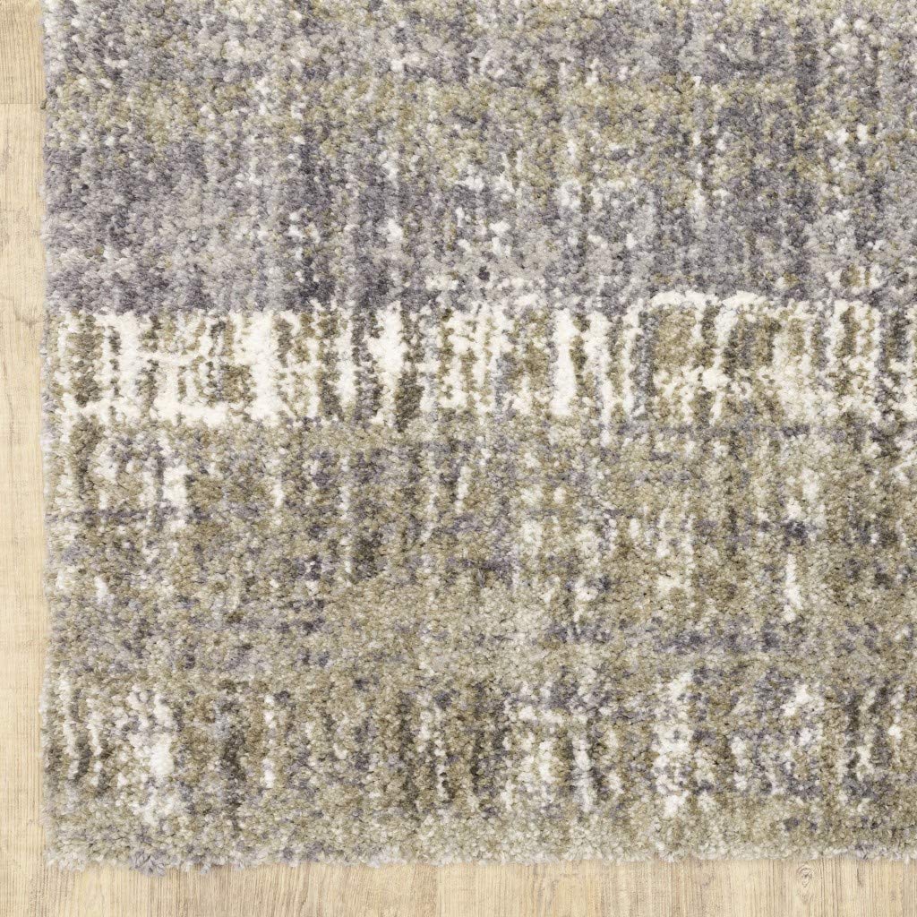 HomeRoots Polyester 8'x10' Grey and Ivory Abstract Lines Area Rug