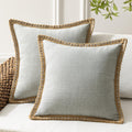 Phantoscope Pack Of 2 Farmhouse Decorative Throw Decorative Pillow Cover Burlap Linen Trimmed Tailored Edges, Flax Gray, 18 X 18 Inches, 45 X 45 Cm