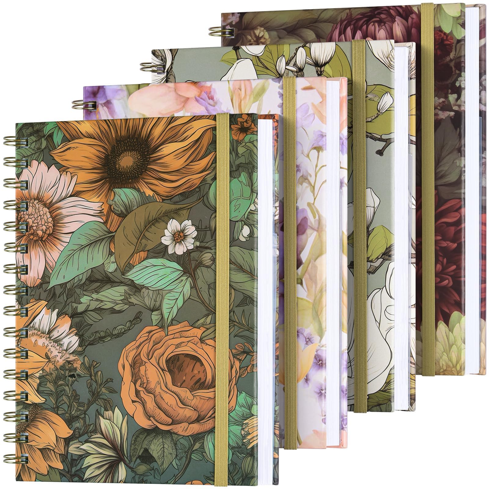 Spiral Notebook, 4 Pack A5 Lined Journal For Women, Hardcover Spiral Journal With 2 Pockets, College Ruled Notebooks, Cute Noteb