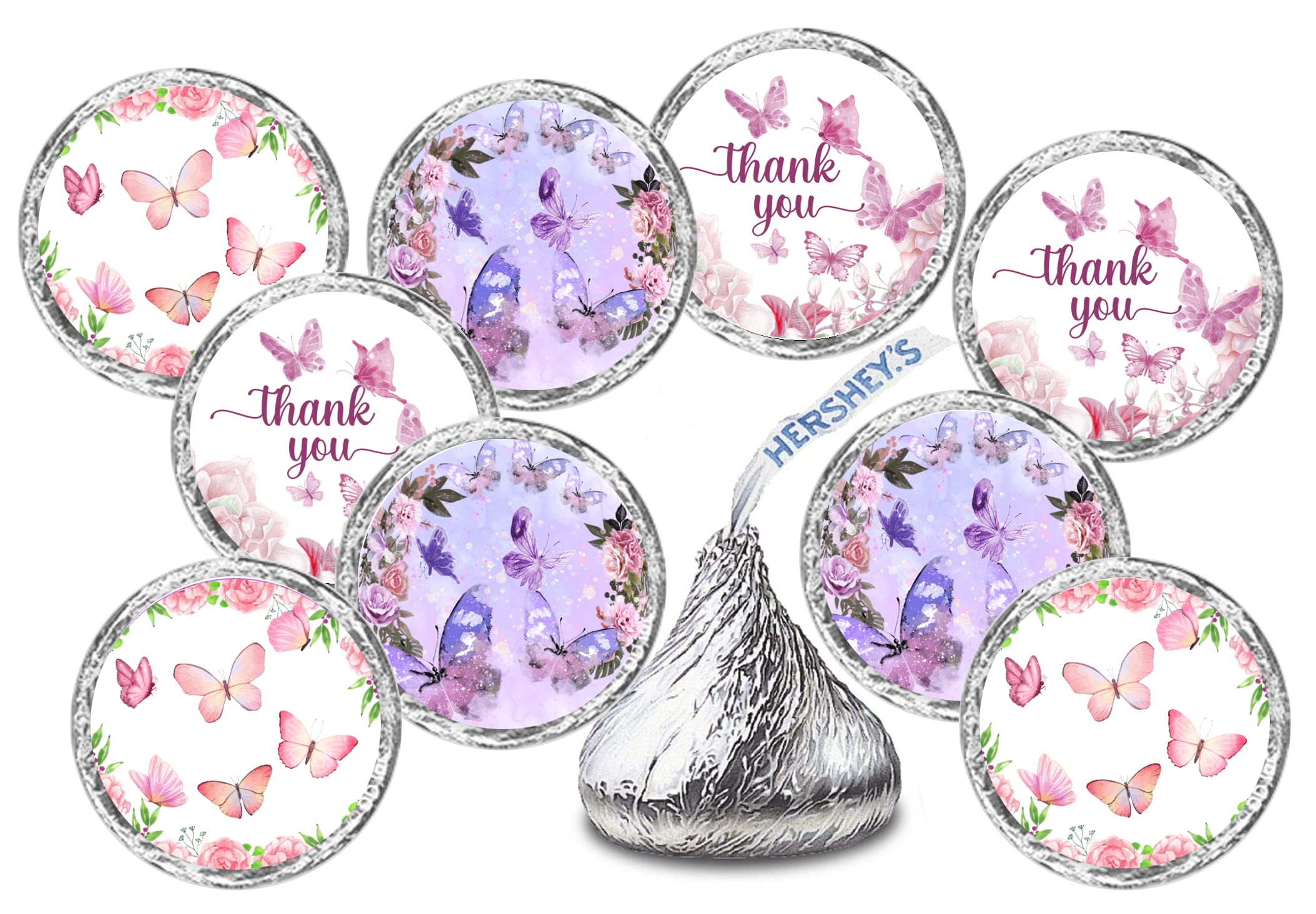 216 Butterfly Kisses Labels, Themed Stickers For Baby Shower Or Birthday Party, Event Decorations, Thank You Stickers, Wrappers,