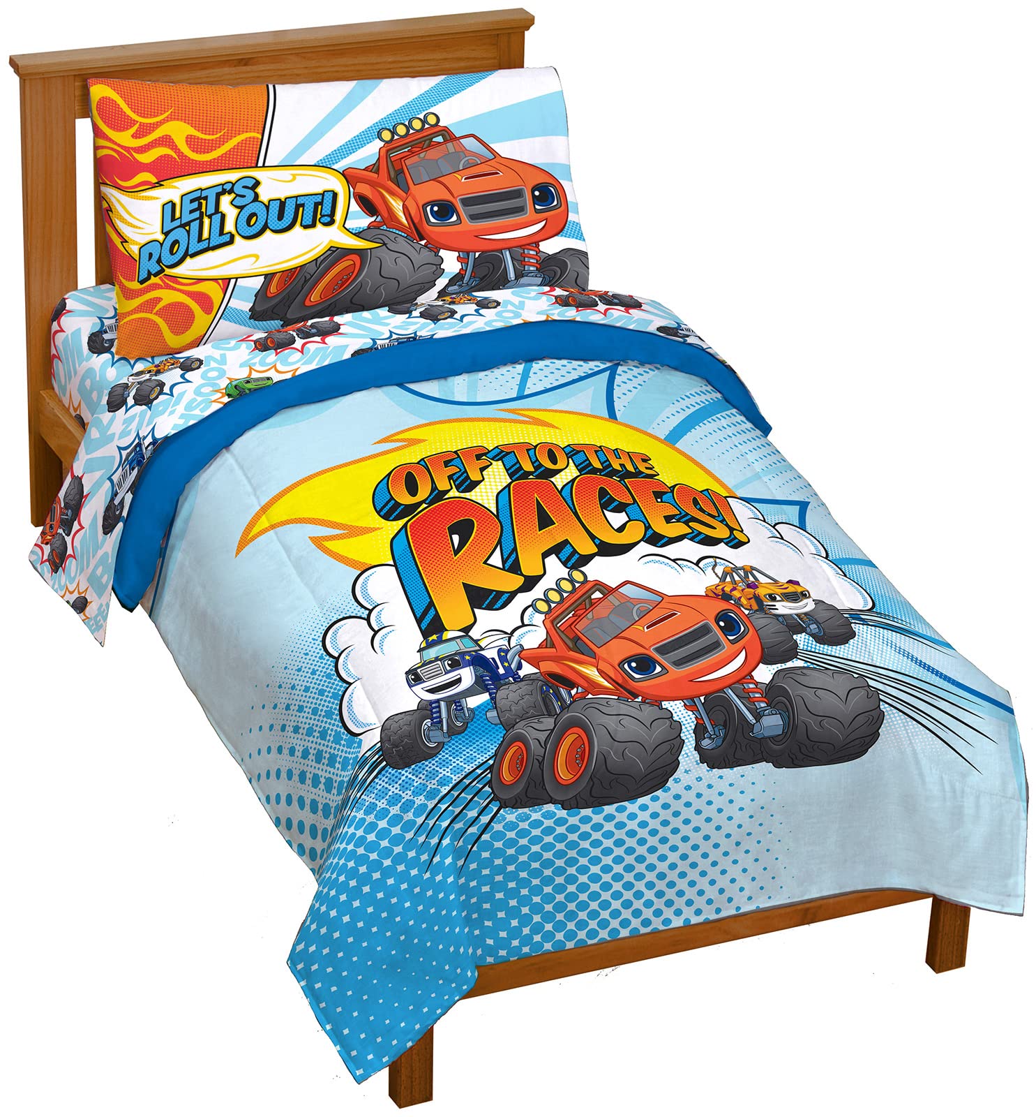 Jay Franco Blaze And The Monster Machines Off To The Races 4 Piece Toddler Size Bed Set - Super Soft Microfiber Bed Set Includes