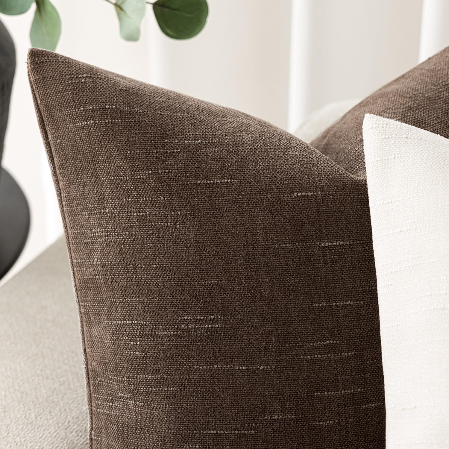 Foindtower Set Of 2 Soft Textured Chenille Throw Decorative Pillow Covers Square Accent Solid Cushion Cover Cozy Neutral Farmhou