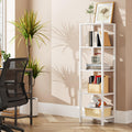 Tutotak Bookshelf, 5-Tier Tall Book Shelf, Narrow Bookcase For Small Space, Diy Stackable Bookshelf, For Living Room, Office, Study, Entryway, Industrial, White Bs01Bw005
