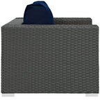 Modway Sojourn Wicker Rattan Outdoor Patio Sunbrella Fabric Armchair in Canvas Navy