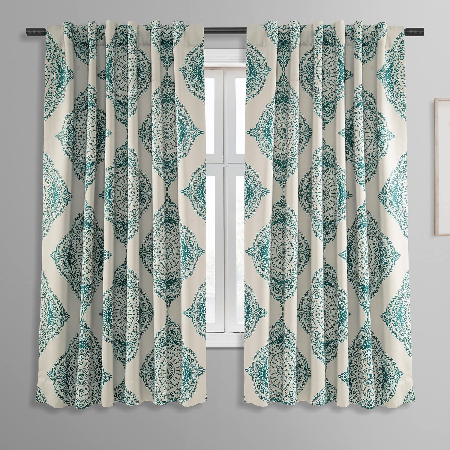 HPD Half Price Drapes Printed Room Darkening Curtains 50 X 63 (1 Panel), BOCH-KC27A-63, Henna Teal