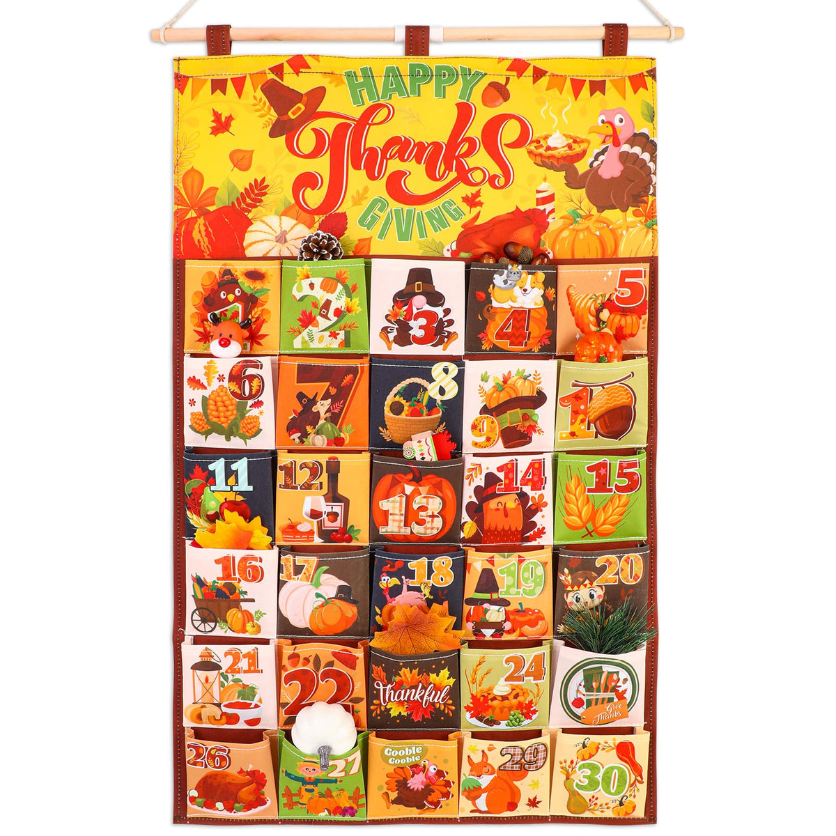 HOWAF Thanksgiving Advent Calendar(Countdown to Thanksgiving),30 Days Mystery Thanksgiving Countdown Calendar with 30 Pockets fo