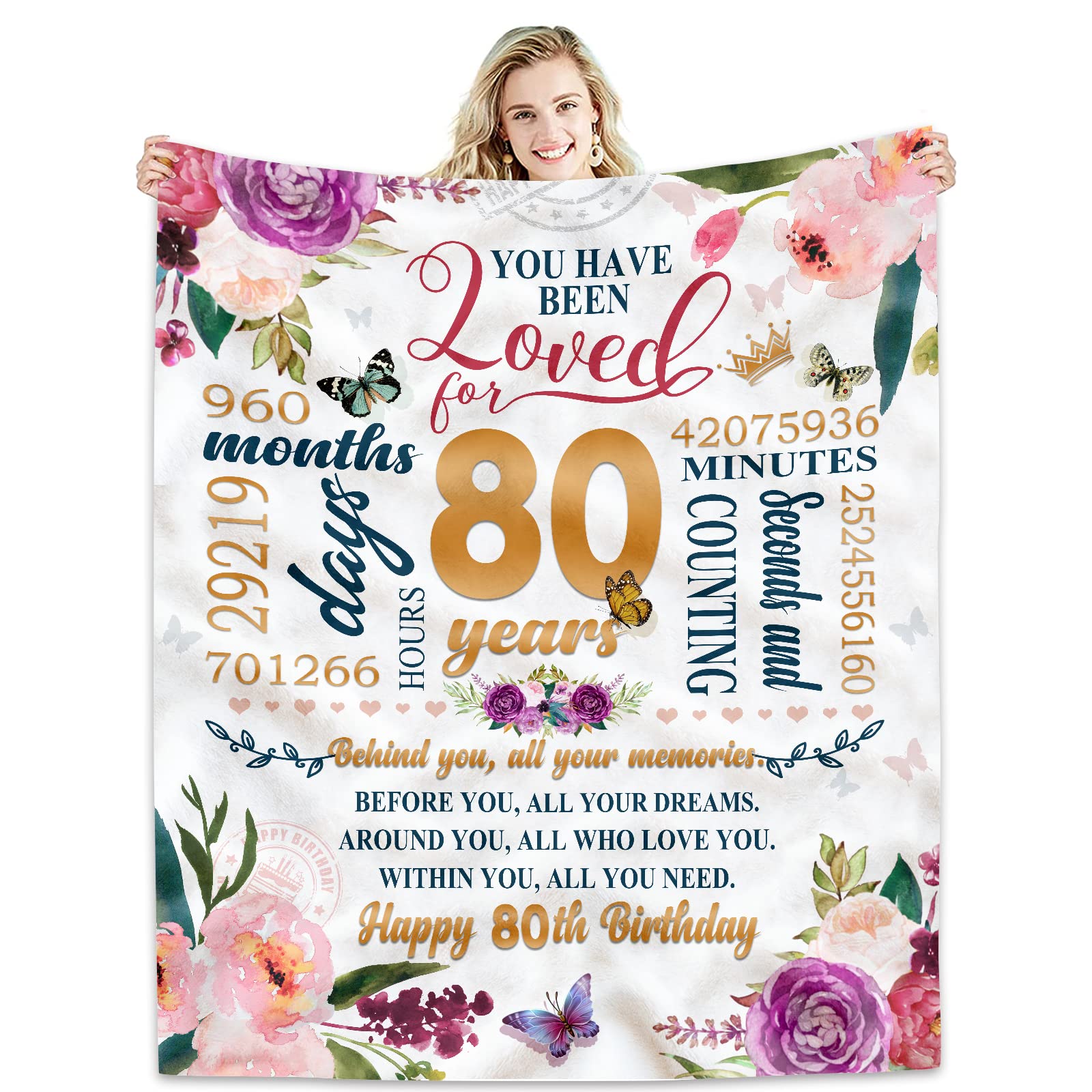 Hcoviv 80Th Birthday Gifts Women Blanket 50*60, Happy 80Th Birthday Gift Ideas, 80Th Birthday Decorations, Gifts For Women Turni