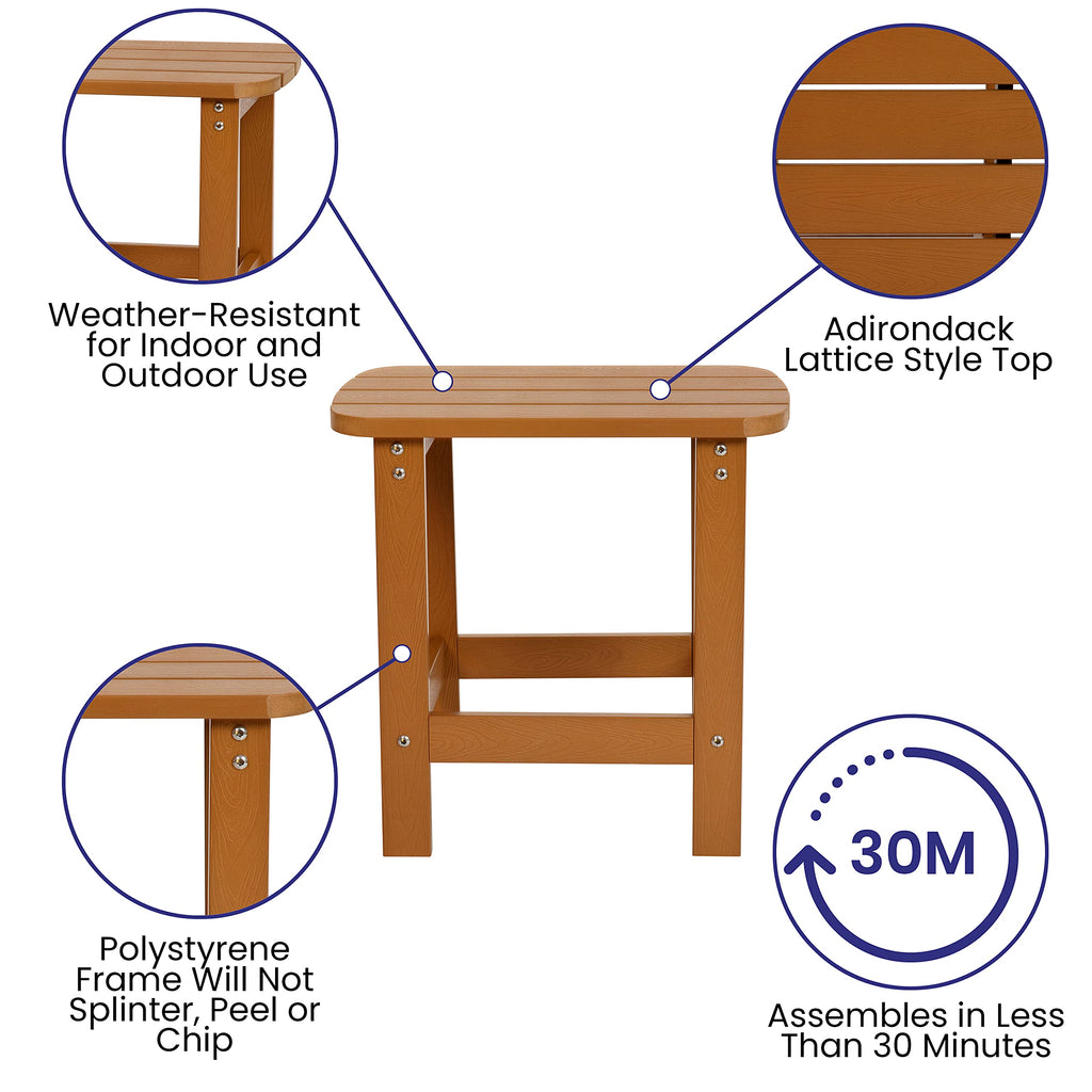Flash Furniture Charlestown Commercial 2 Chair and Side Table Adirondack Set - Teak Poly Resin - Weather Resistant