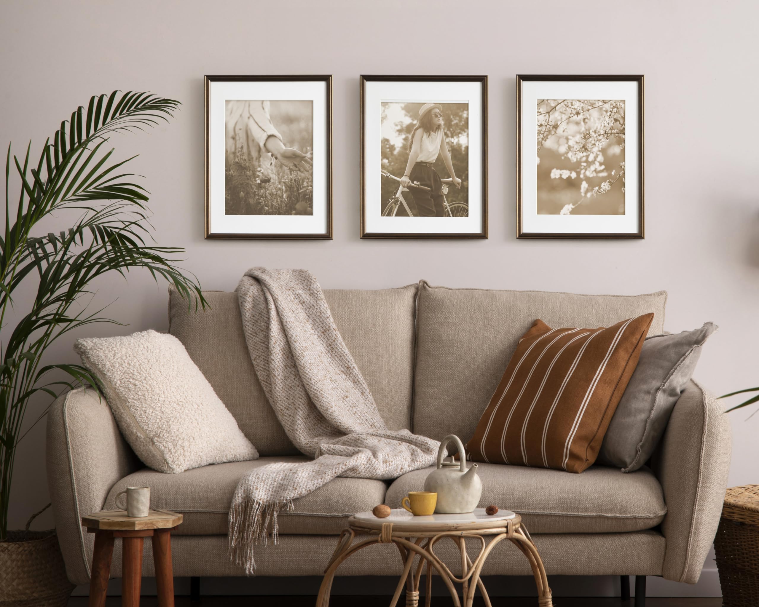 Kate And Laurel Adlynn Rectangle Picture Frame Set Of 3, 14 X 18 Matted To 11 X 14, Bronze, Vintage Three-Piece Frame Set For Ga