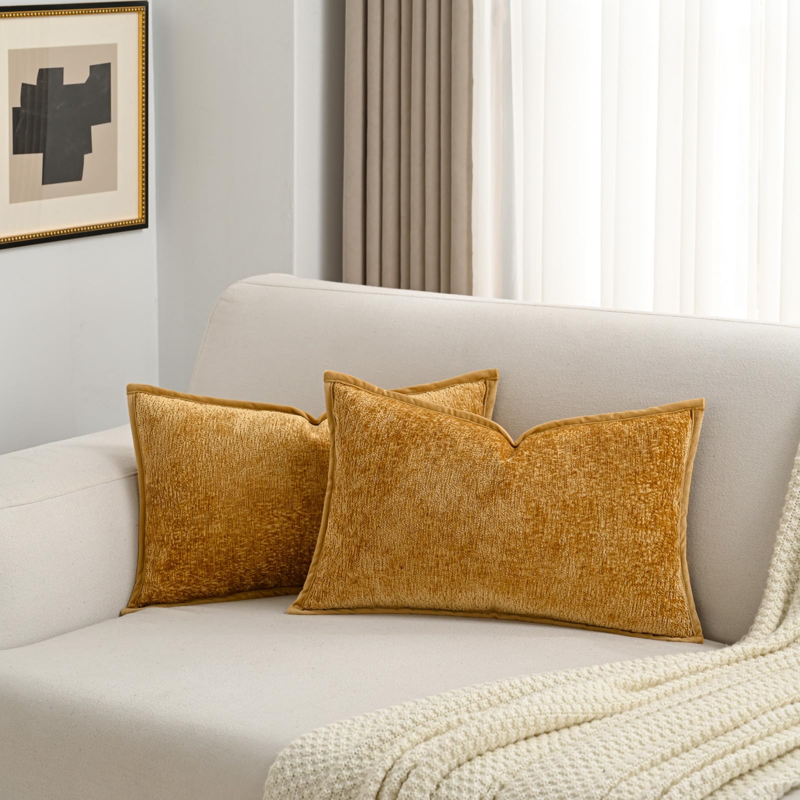 Futei Tobacco Chenille Throw Pillow Covers 12X20 Inch Set Of 2,Soft Velvet Lumbar Pillow Cases,Home Decor For Couch Bed Living R