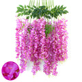 12 Pack Purple Red Wisteria Hanging Flowers Garland, 3.77 Ft Purple Red Artificial Wisteria Flower Vines, Fake Purple Red Wister
