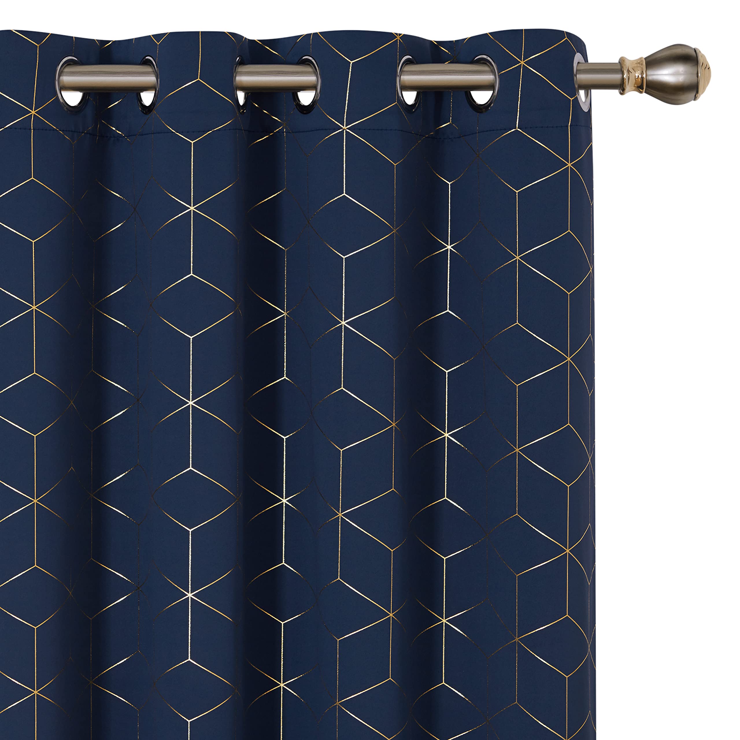 Deconovo Blackout Curtains Gold Diamond Foil Print Navy Blue, 52W X 108L Inch, Room Darkening Thermal Insulated Sun Blocking Gro