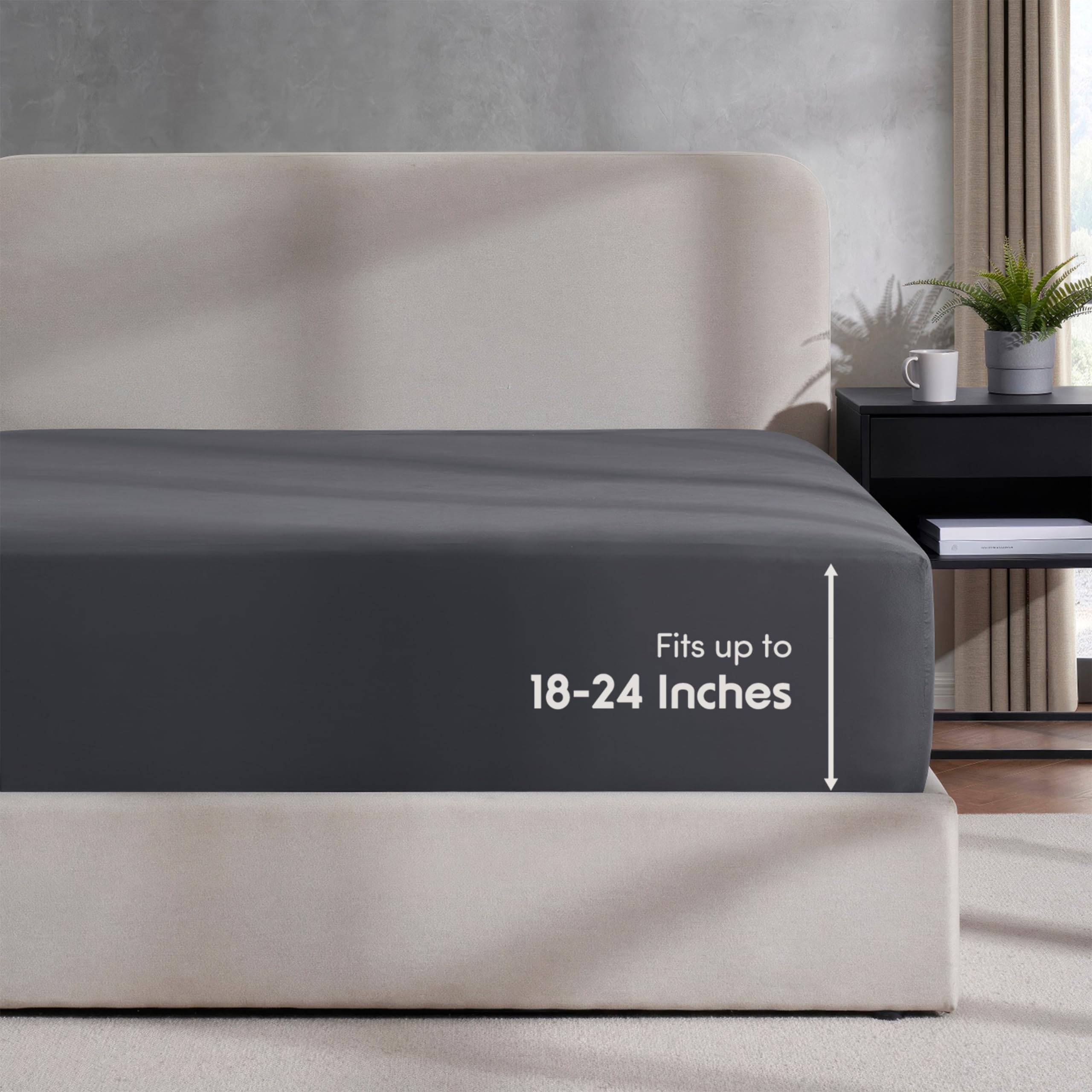 Nestl Grey California King Fitted Sheet - Extra Deep Pocket, Ultra Soft Microfiber Bed Sheet Fits 24 Inch Mattresses