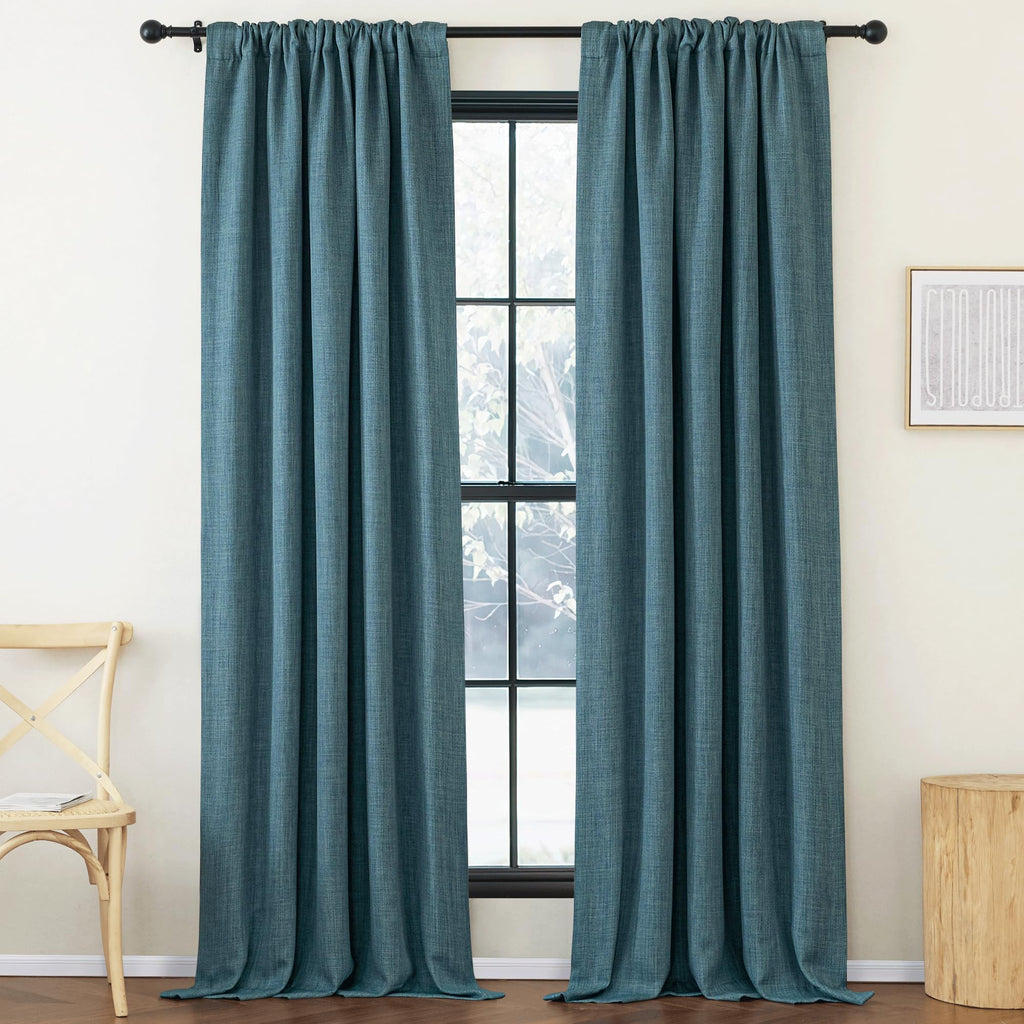 Nicetown Greyish Blue Room Darkening Linen Curtains For Living Room, Pinch Pleated Faux Linen Blend Thermal Insulated Sou/Noise
