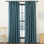 Nicetown Greyish Blue Room Darkening Linen Curtains For Living Room, Pinch Pleated Faux Linen Blend Thermal Insulated Sou/Noise