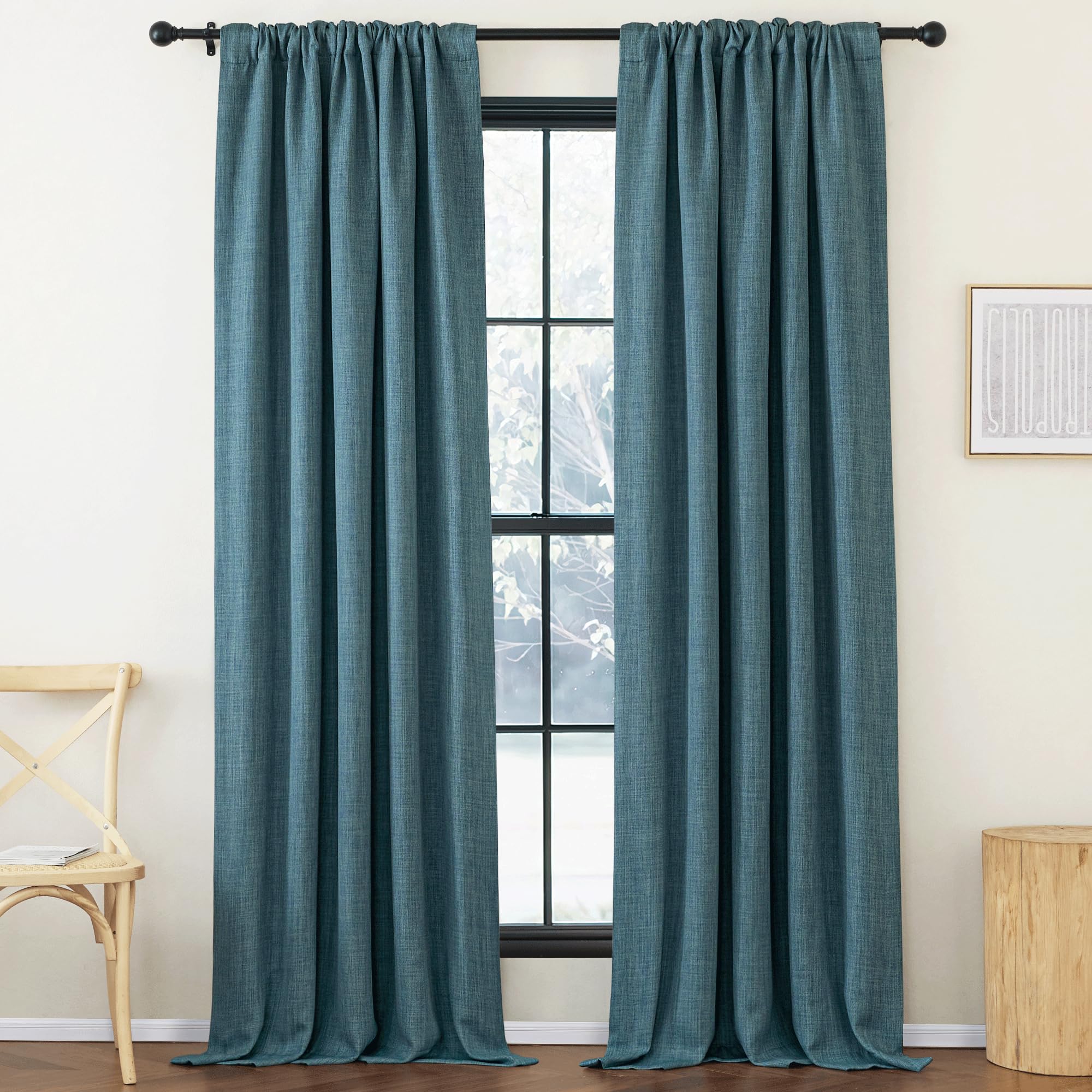 Nicetown Greyish Blue Room Darkening Linen Curtains For Living Room, Pinch Pleated Faux Linen Blend Thermal Insulated Sou/Noise