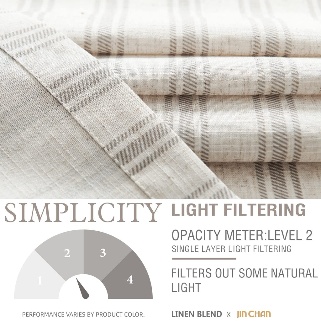 Jinchan Linen Kitchen Curtains Gray Striped Tier Curtains 36 Inch Cafe Curtains Farmhouse Small Curtains Balanced Stripe Half Window Curtain Light Filtering For Bathroom Laundry 2 Panels Grey On Beige