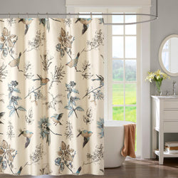 Madison Park Shower Curtain, Bird & Leaf Print, Farmhouse Shower Curtain for Bathroom, Modern Country Bathroom D  cor, Machine W
