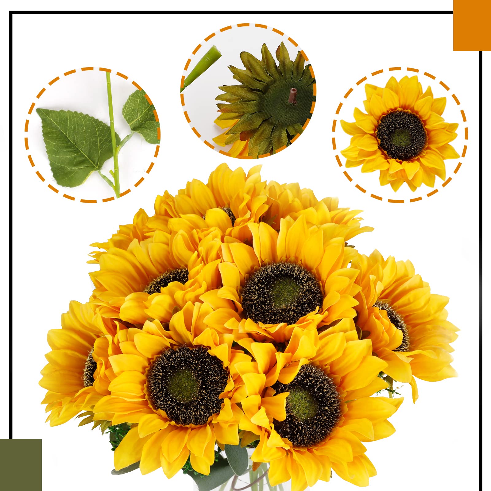 Cewor 10Pcs Sunflowers Artificial Flowers With Long Stem Fake Sunflowers Bulk Fall Decoration For Wedding Home Birthday Party Ou