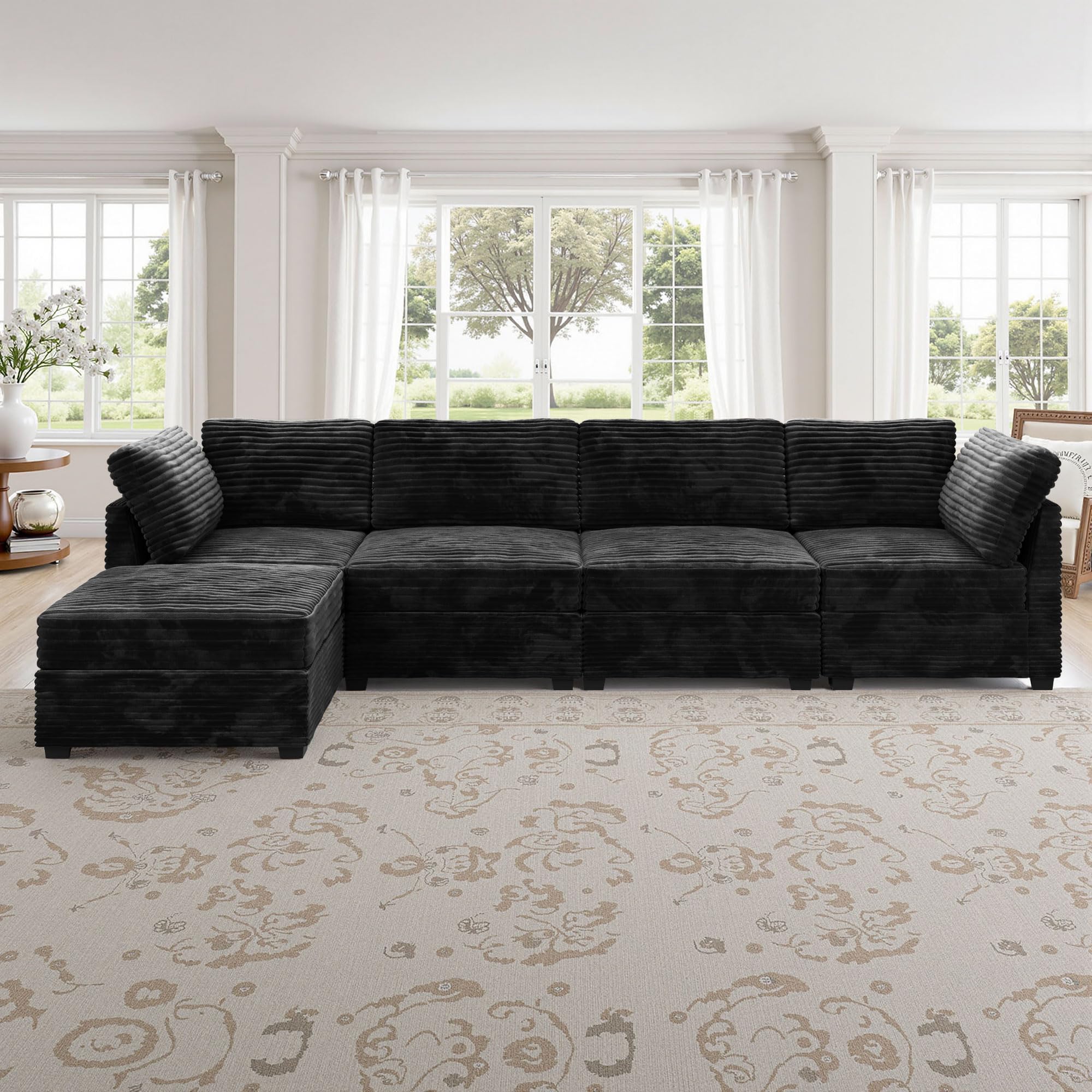 Caodoc Modular Sectional Sofa,5 Pieces Sectional Couches For Living Room,L Shaped Cloud Couch With Ottoman Chaise Set, Black