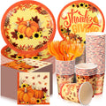 Sliner 180 Pcs Thanksgiving Disposable Plates and Napkins Sets, Fall Theme Thanksgiving Party Supplies for Thanksgiving Party De