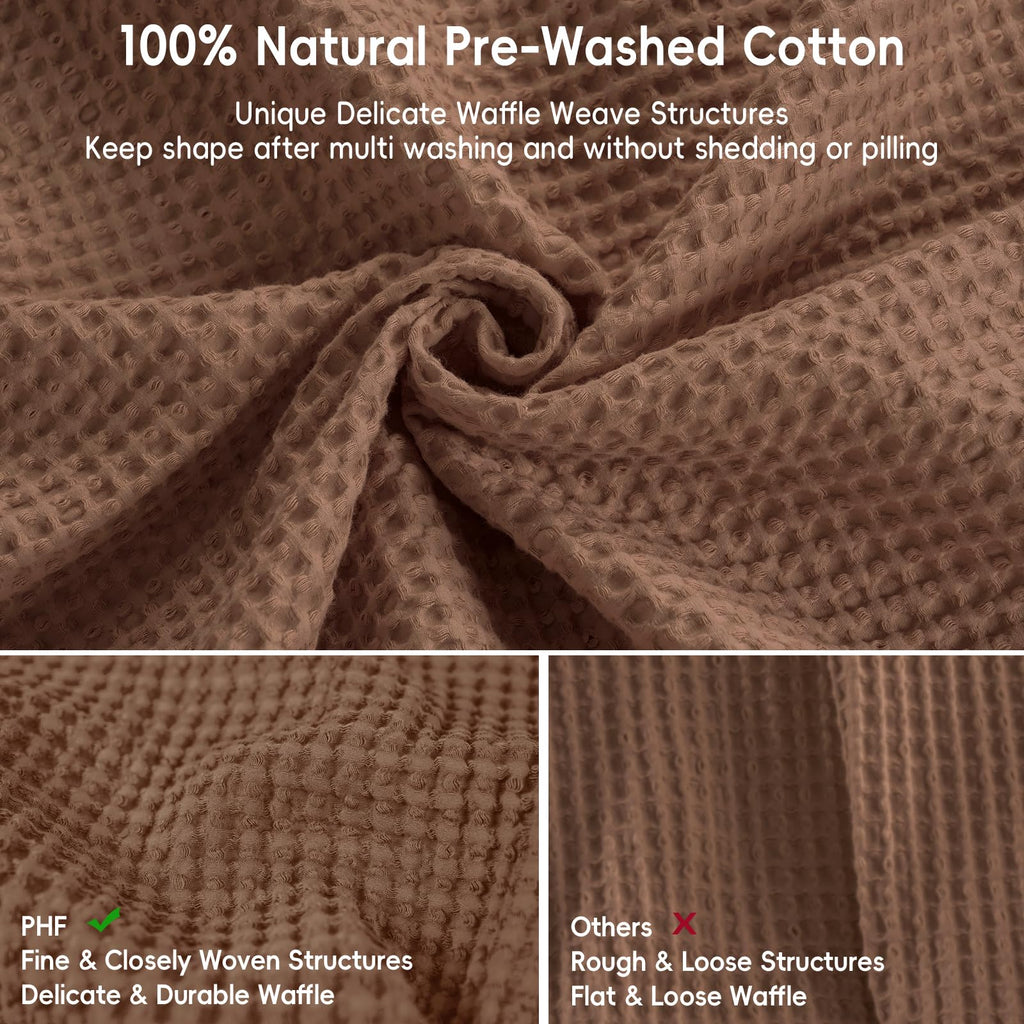 Phf 100% Cotton Waffle Weave Blanket Queen Size 90'X90'-Lightweight Washed Soft Breathable Blanket For All Season - Perfect Blanket Layer For Couch Bed Sofa-Elegant Home Decoration - Cappuccino