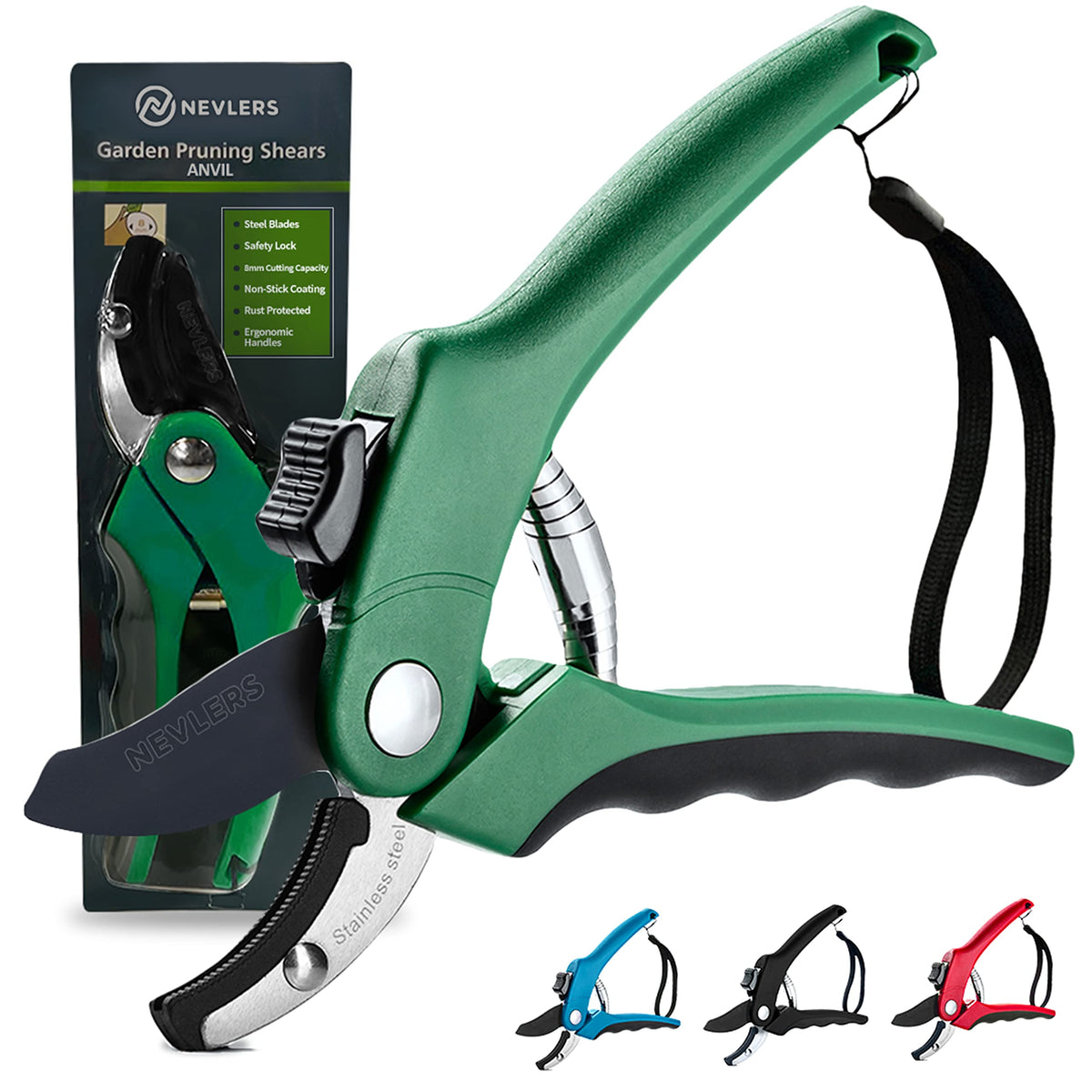 Nevlers Gardening Hand Tools, 8' Anvil Pruning Shears  Stainless Steel Garden Shears With 8Mm Cutting Capacity  Heavy Duty Gard