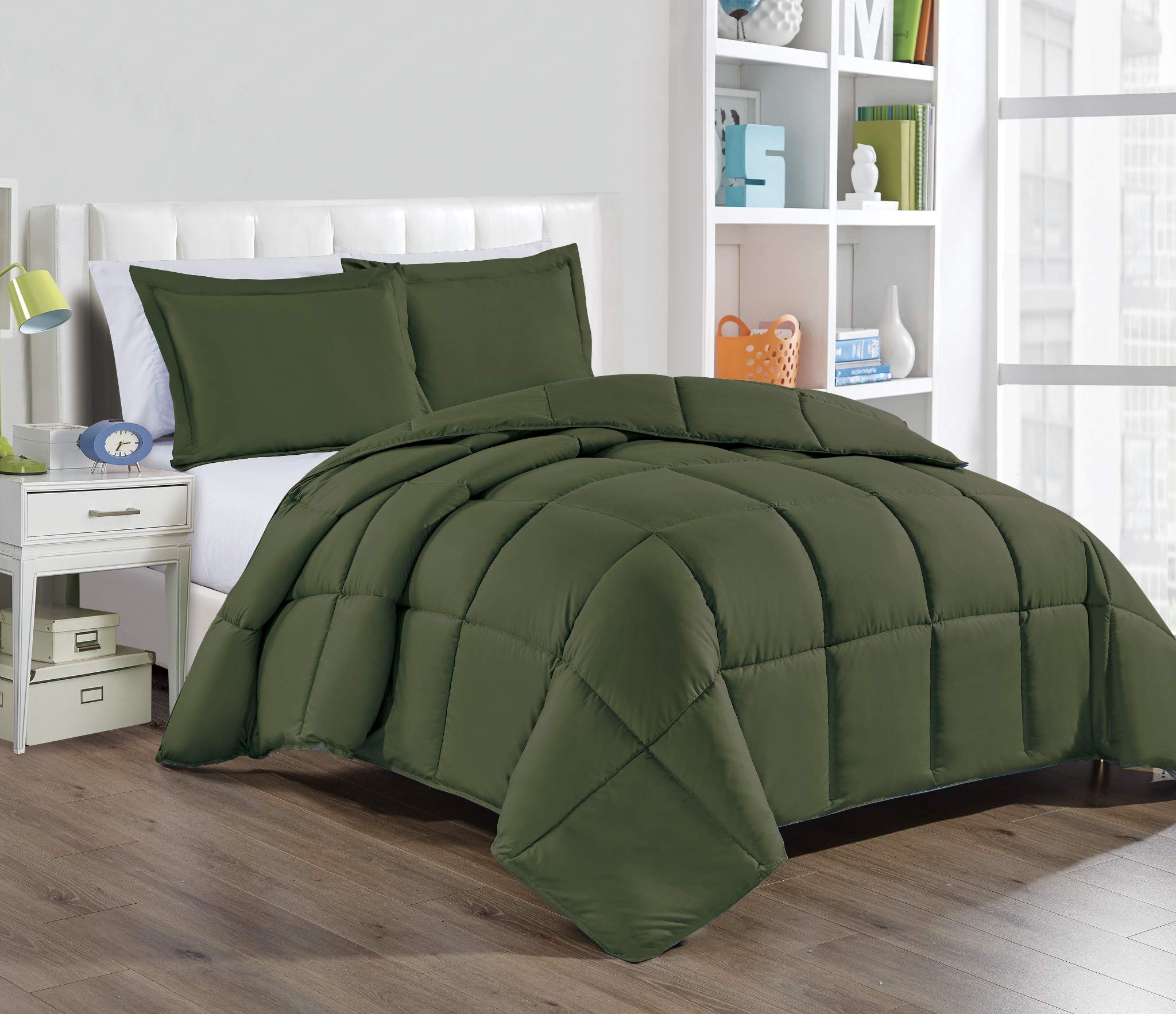 Chezmoi Collection 3-Piece Down Alternative Comforter Set (Queen, Cypress Green)