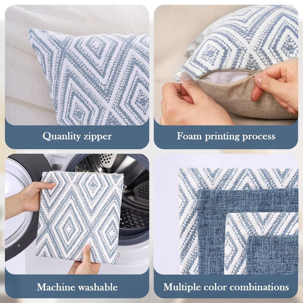 HPUK Decorative Throw Pillow Covers Set of 4 Linen Polyester Blue 18"x18"
