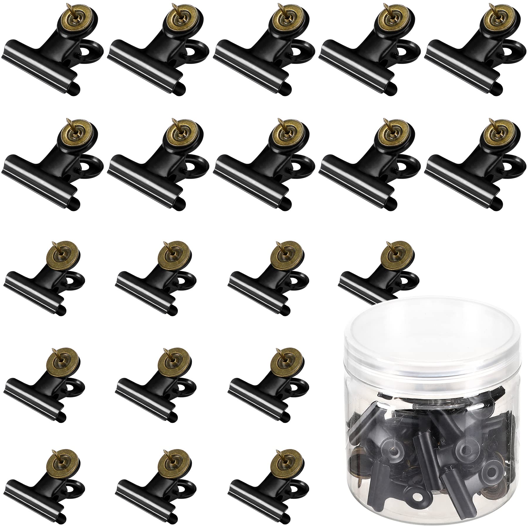 Sannix 20 Pcs Metal Push Pin Clips 22Mm And 33Mm For Bulletin Boards, Black Heavy Duty Clips With Pins For Cork Board Decoration