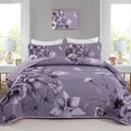 Drucon Floral Quilt Set Queen 3 Pieces Dark Purple Boho Flower Quilt Coverlet Set Soft Microfiber Lightweight Floral Quilted Bed