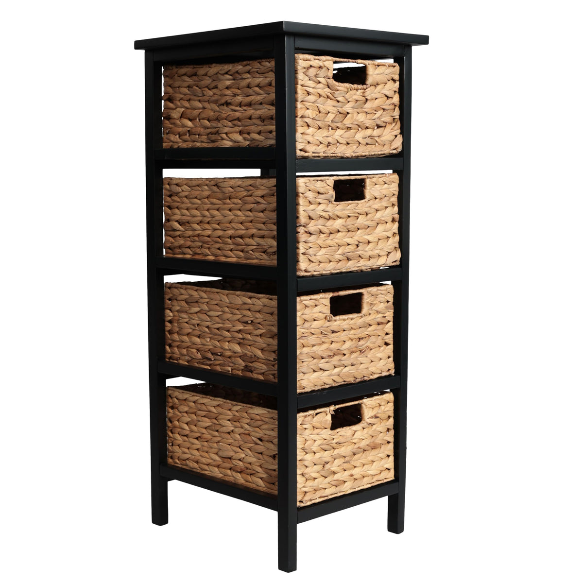 happimess Cohen 4Tier Storage Cabinet Woven 4Baskets 33.5 H, Black