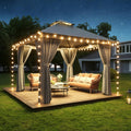 Aoxun 10x10 Outdoor Gazebo with 50FT LED Lights, Metal Frame Canopy Gazebo Double Roof Heavy Duty Patio Gazebo, Backyard Gazebo 