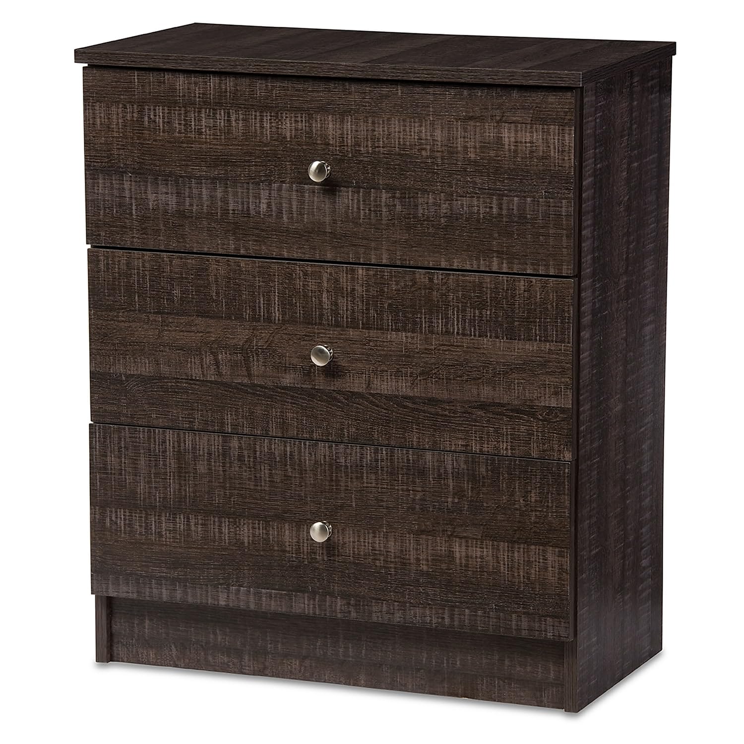 Baxton Studio Decon 25.6-inch High 3-Drawer Chest, Brown (119-6495-HiT)