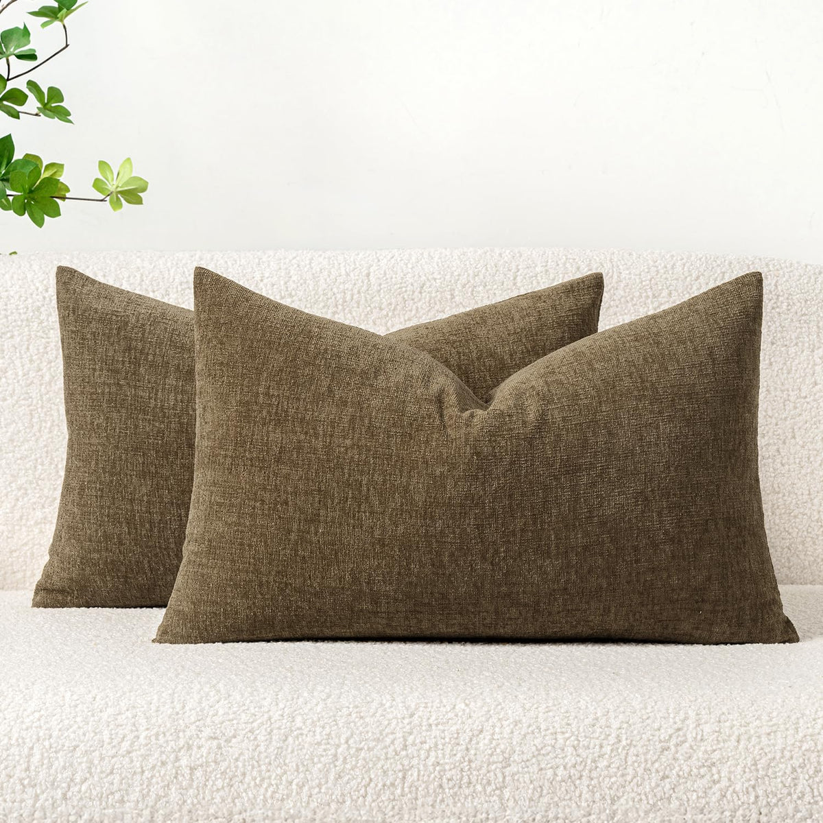 Miulee Pack Of 2 Coffee Throw Pillow Covers 12X20 Inch Soft Chenille Pillow Covers For Sofa Living Room Couch Solid Dyed Cases