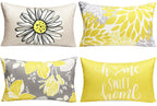 Rysmiyou Yellow Linen Decorative Throw Pillow Covers 12X20 Pillow Cover Set Of 4,Farmhouse Outdoor Pillow Covers, Throw Pillows