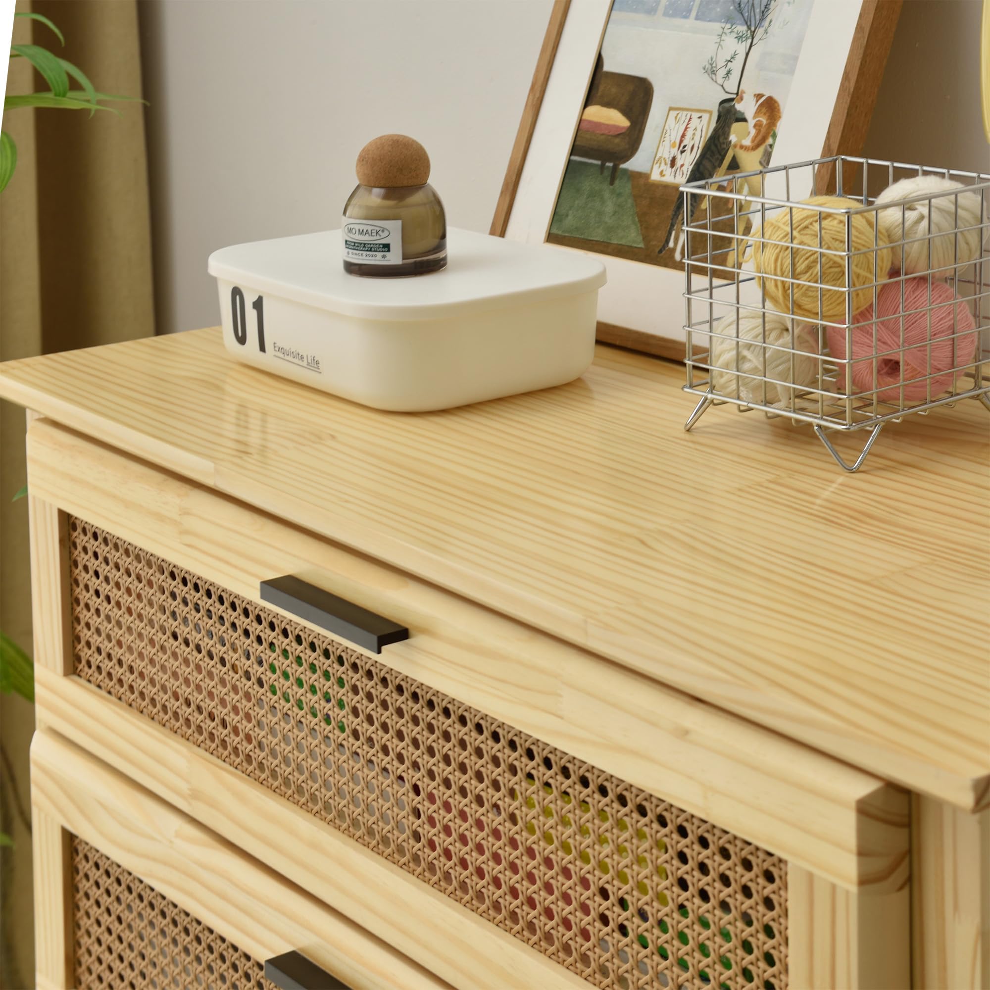 Woodpeckers Furniture And Mattress Pine Wood Chest with Rattan Drawers (Natural)