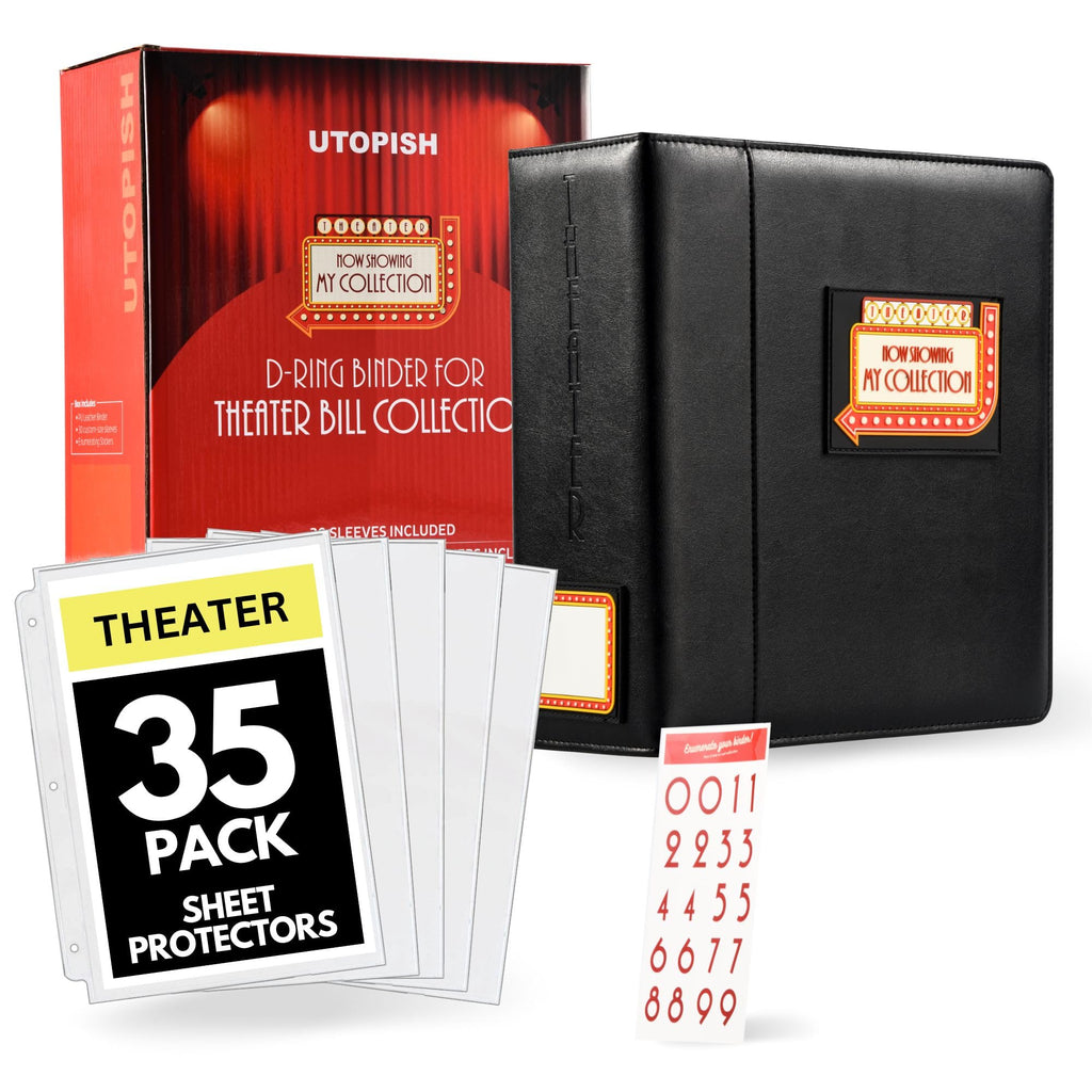 Utopish Show-Bill Binder With Sleeves - Large 4    Theater Program Holder With 35 Sheet Protectors And Numbering Stickers Includ