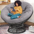 Krofem 46' Giant Oversized Rattan Papasan Chair With Cushion And Frame For Adults, Fluid 360 Swivel, Waterproof, Grey Frame Wit