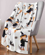 Halloween Throw Blanket: Cute Girl Witch With Faithful Cat Surrounded By Spiders And Bats Print On Fuzzy Soft Velvet Fleece Thro