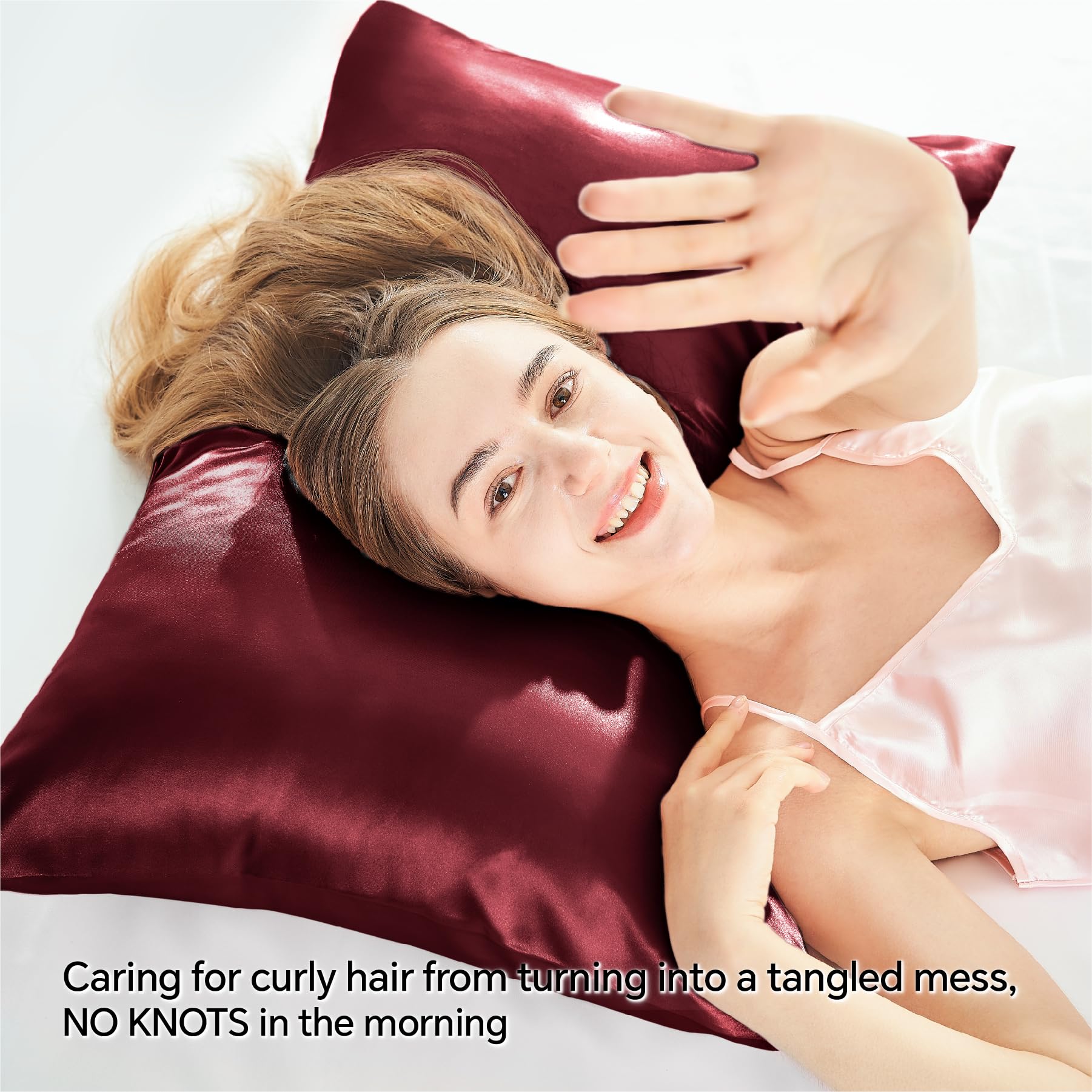 Bedelite Satin Pillowcase With Zipper 2 Pack, Burgundy Pillow Cases Standard Size, Super Soft And Cooling Similar To Silk Pillow