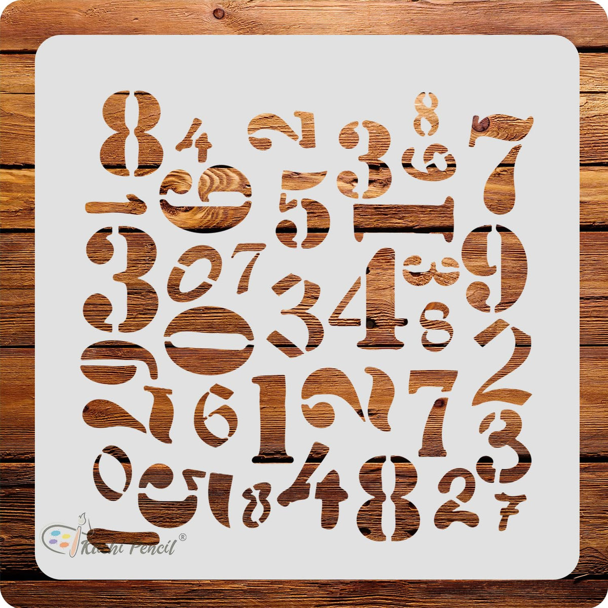 Kachi Pencil Numbers Pattern Stencils for Art and Craft Painting, Size 6 x 6 inch Reusable Stencil for Painting, Fabric, Glass,