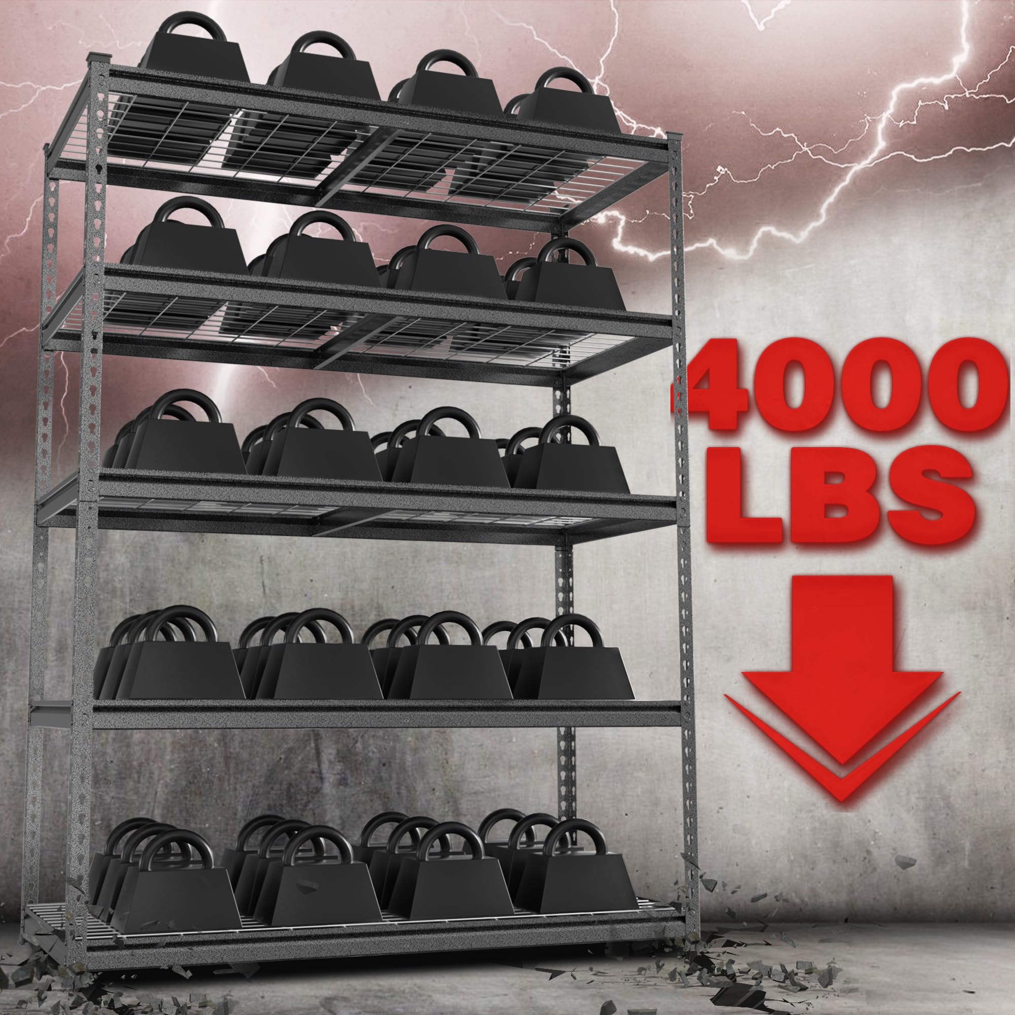 Workpro 4000Lbs Heavy Duty Shelving, 48”W X 24”D X 72”H, 5-Tier Storage Shelves, Adjustable Metal Shelving, Garage Shelving For Basement, Warehouse, Workshop, Black/Sliver, 10 Pack