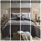 Madison Park Boone Cozy Comforter Set, Faux Suede, Deluxe Hotel Styling All Season Down Alternative Bedding Matching Shams, Decorative Pillow, Queen (90 In X 90 In), Rustic Grey 7 Piece,Dark Gray