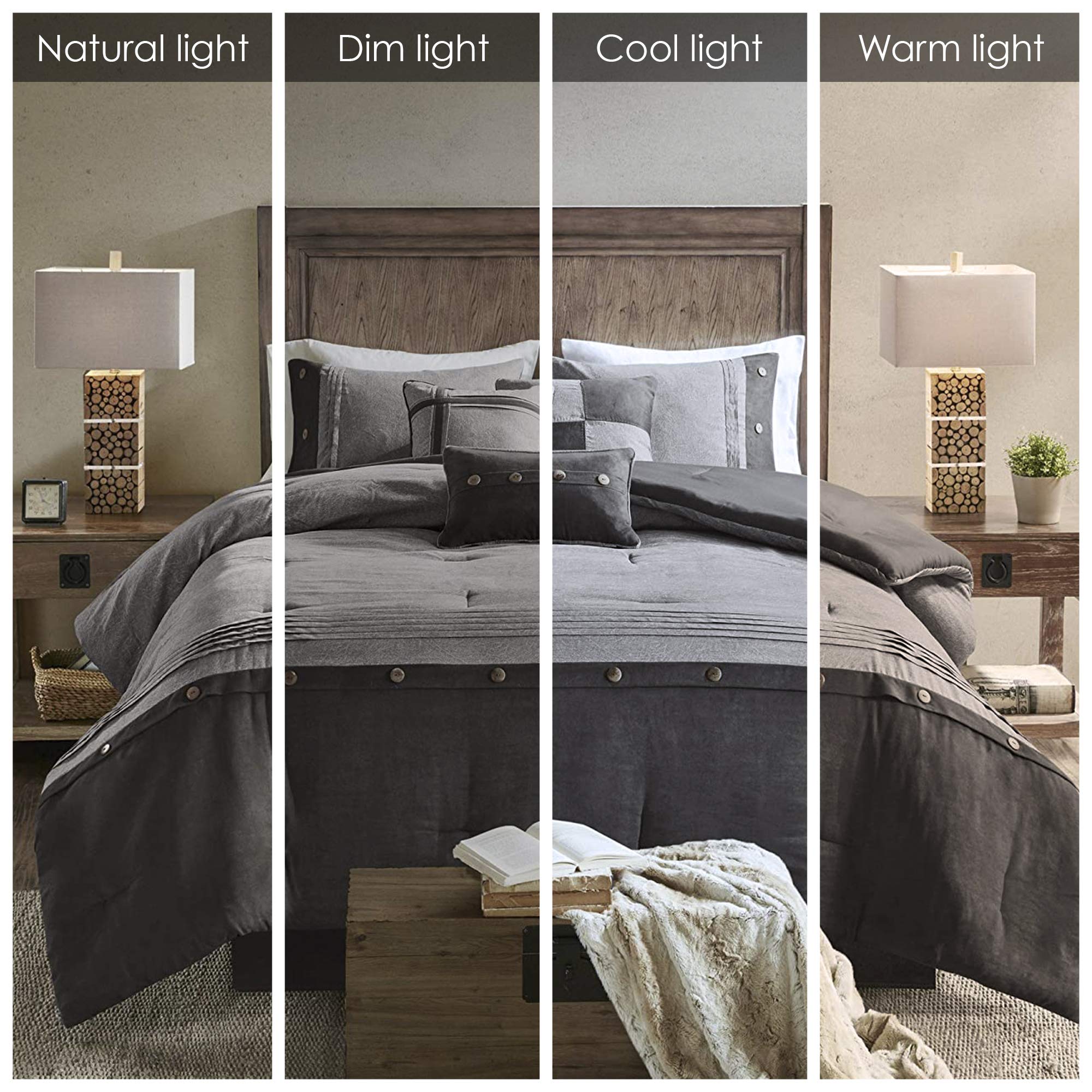 Madison Park Boone Cozy Comforter Set, Faux Suede, Deluxe Hotel Styling All Season Down Alternative Bedding Matching Shams, Decorative Pillow, California King (104 In X 92In), Rustic Grey 7 Piece Dark Grey 7Pcs