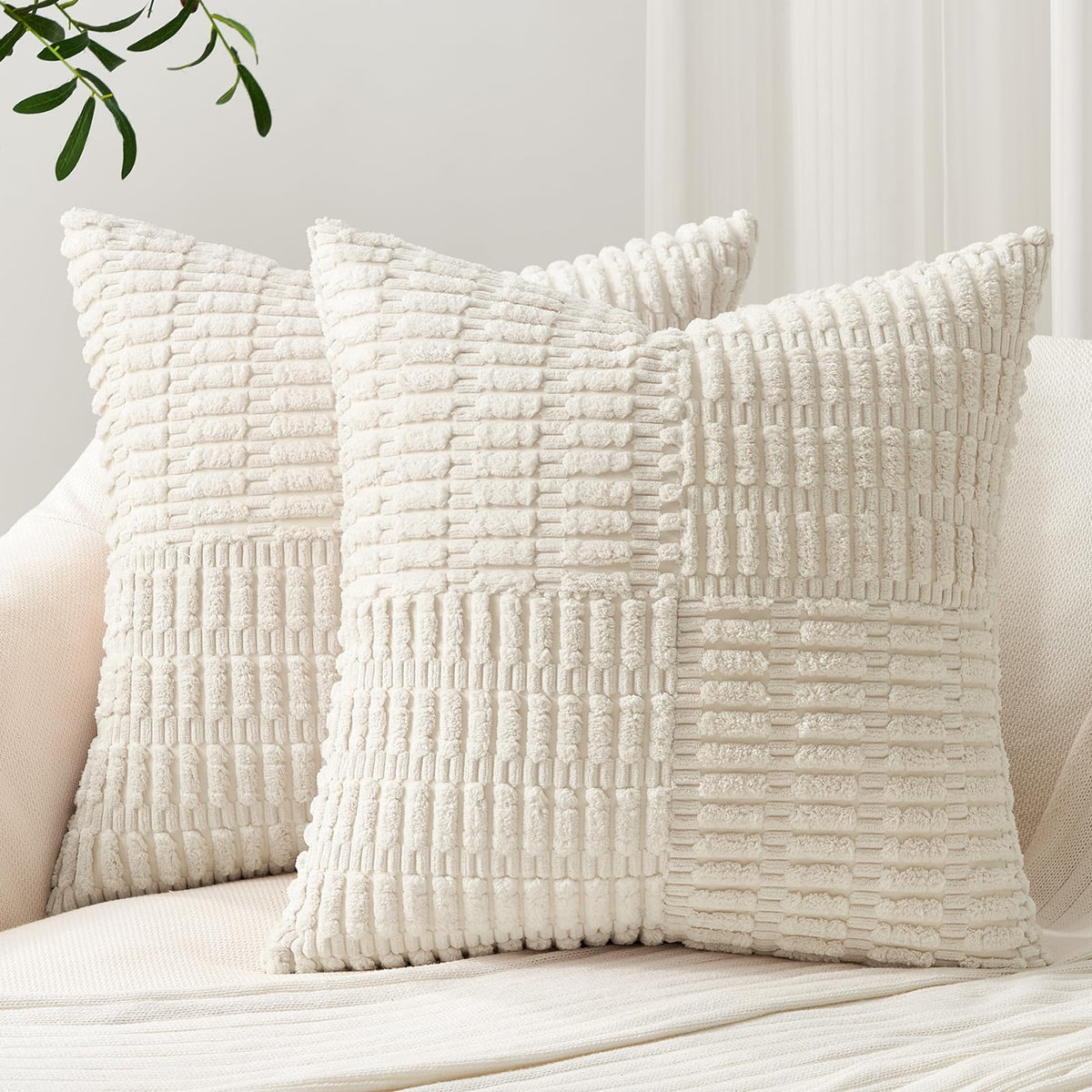 Topfinel Cream Throw Pillow Covers 20X20 Inch Set Of 2 Modern Farmhouse Home Decor Pillow Covers For Spring Sofa Living Room Cou