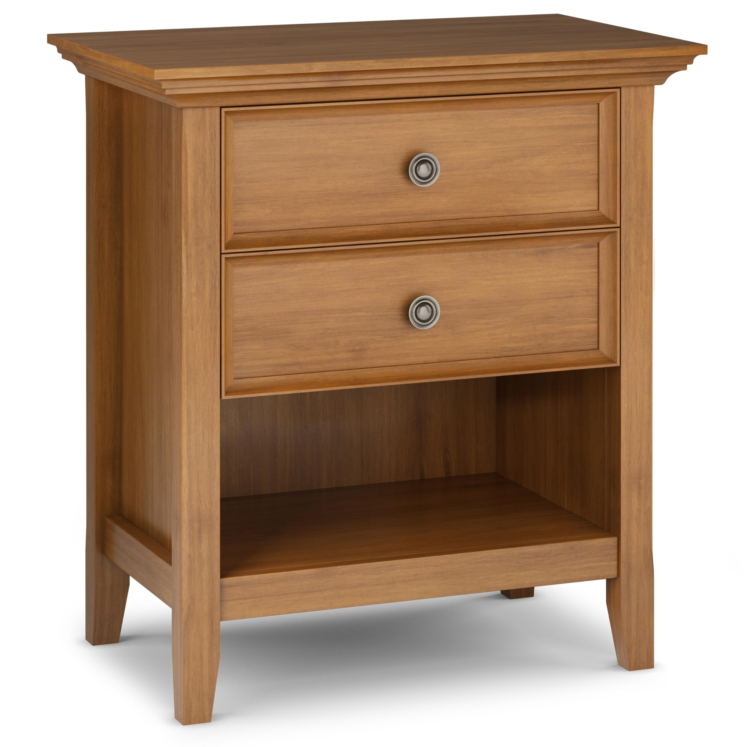 SIMPLIHOME Amherst SOLID WOOD 24 Inch Wide Traditional Bedside Nightstand Table in Light Golden Brown, For the Living Room and B